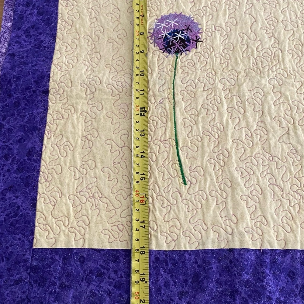 Quilted Handmade Table Runner Wildflower Pattern Beige Purple Green 41.5" X 21" - Picture 16 of 16